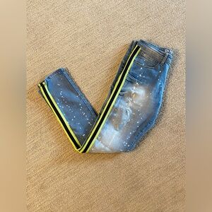 💛👖🖤  Black Pike - Double Striped Splatter Denim Wash Jeans (Unisex) 🖤👖💛